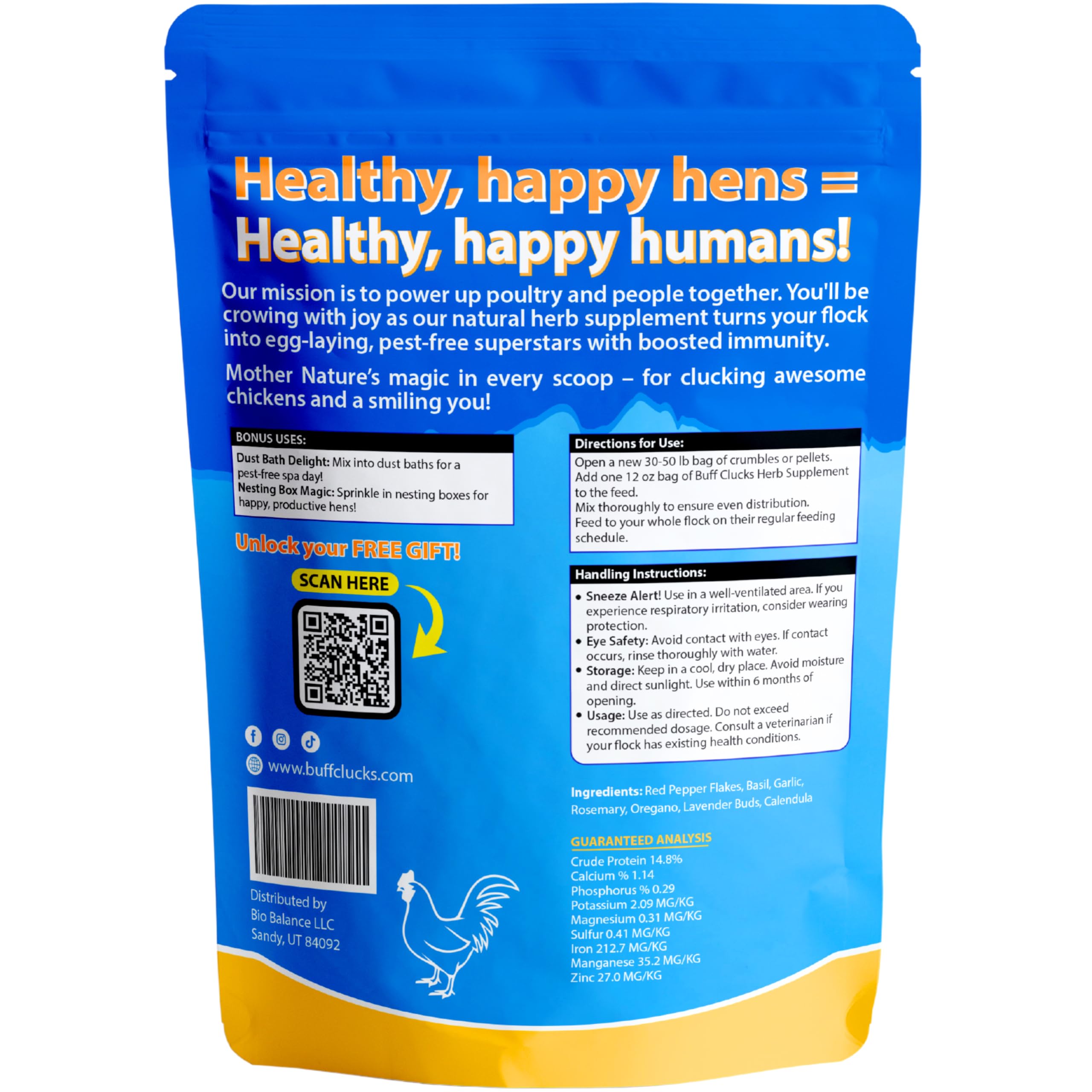 Buff Clucks Herb Supplement for Backyard Chickens - Natural Chicken Treats, Poultry Feed Botanical Mix, Plant-Based Coop Snacks